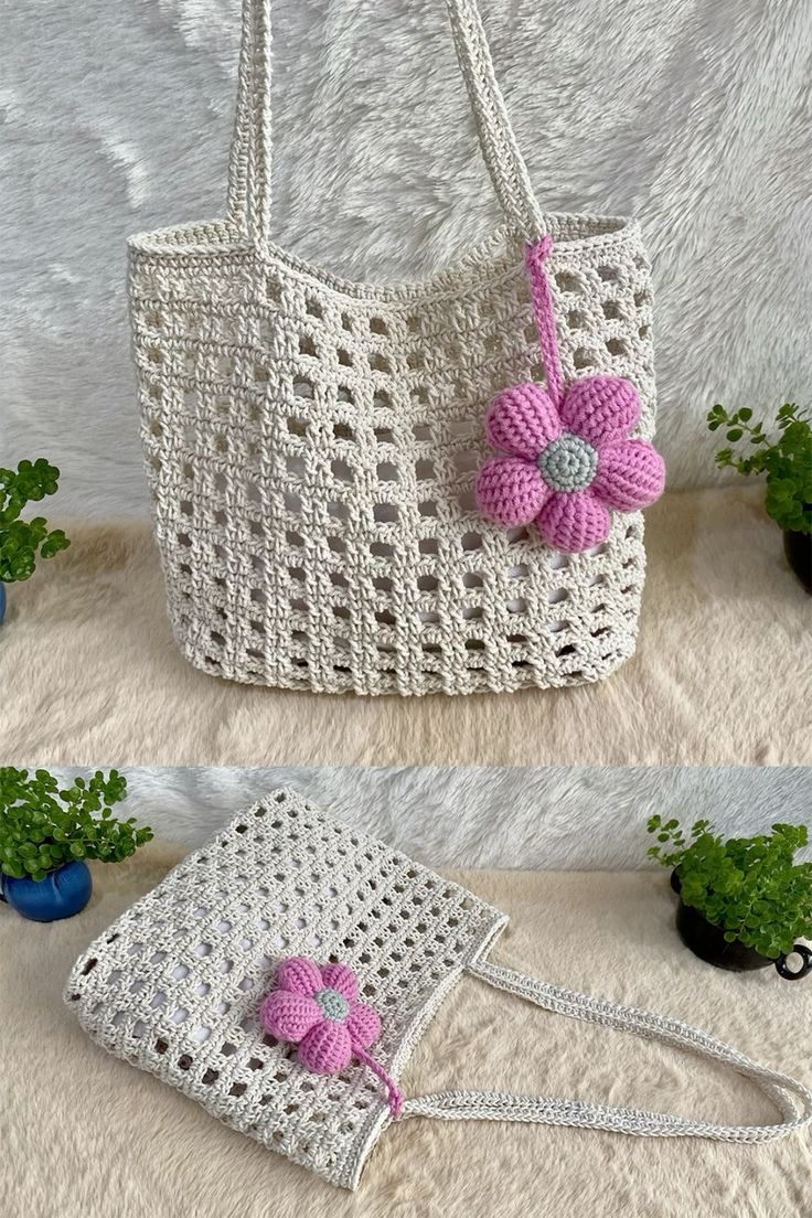 handmade corchet bag with flower